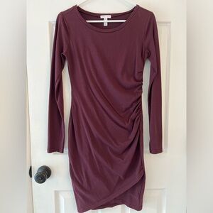 Leith Ruched Long Sleeve Dress in Burgundy